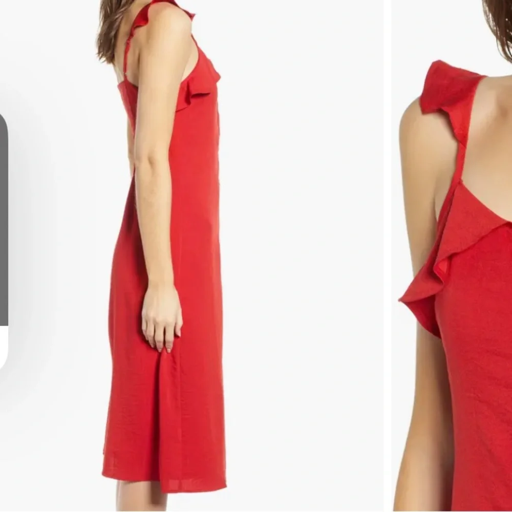 Lira Ash Dress Ruffle Sleeveless Red Flowey Midi Dress sz S EUC